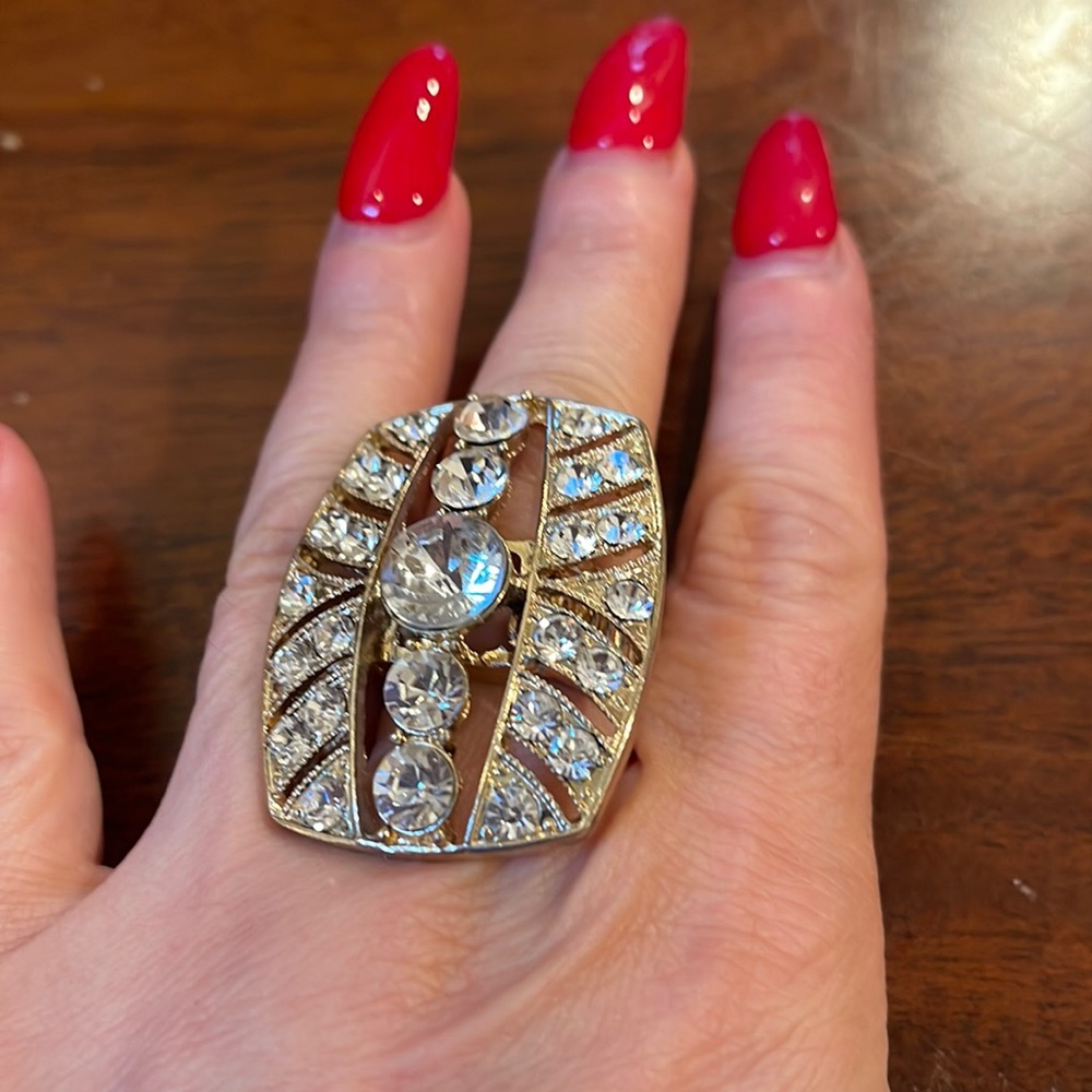 Gold silver rhinestones big cocktail ring new bought from boutique in la